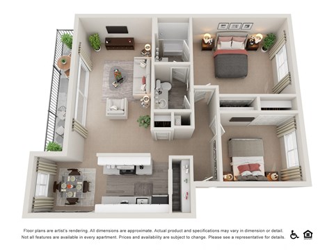 2 Bed 1 Bath 876 Sq. Ft. Floor plan at Canyon Park, Beaverton, 97005